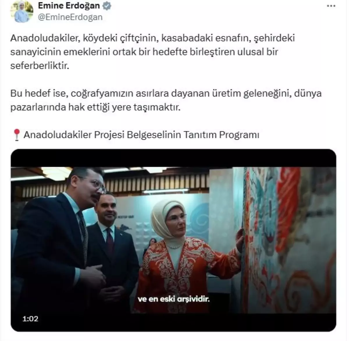 Emine Erdoğan: ‘Anadoludakiler’ ulusal bir seferberliktir